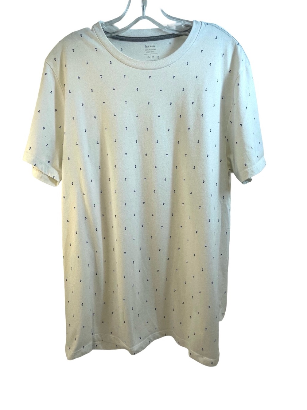 Old Navy Men’s White Short Sleeve T-Shirt with Little Blue Anchors Size Large